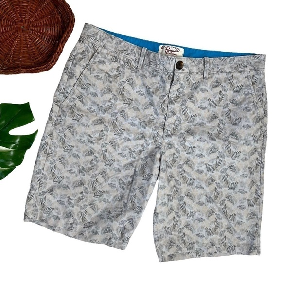 Penguin Men’s Grey Leaf Palm Frond Patterned Lightweight Hybrid Shorts Size 36 - Picture 1 of 16